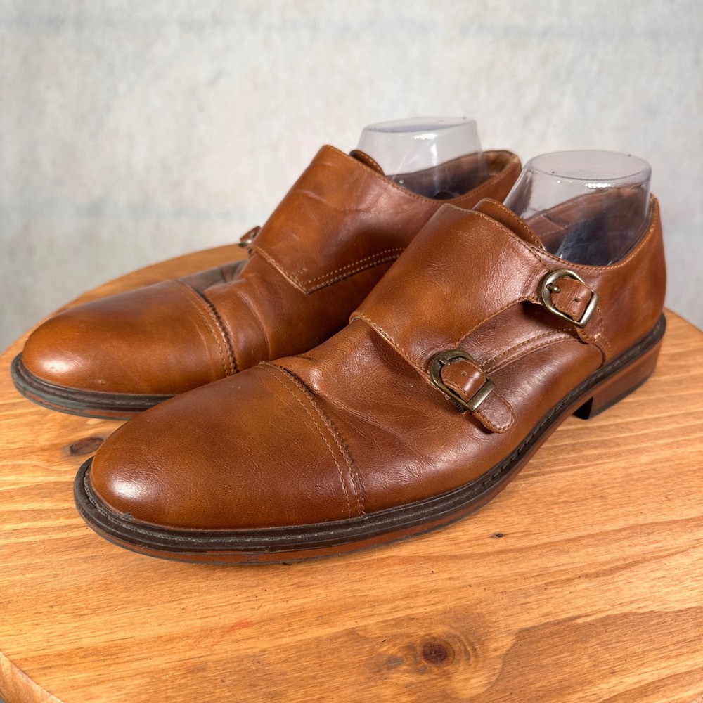 Parker & Sky Monk Strap Shoes Mens 10.5 Brown Good Cap Toe Dress Shoes